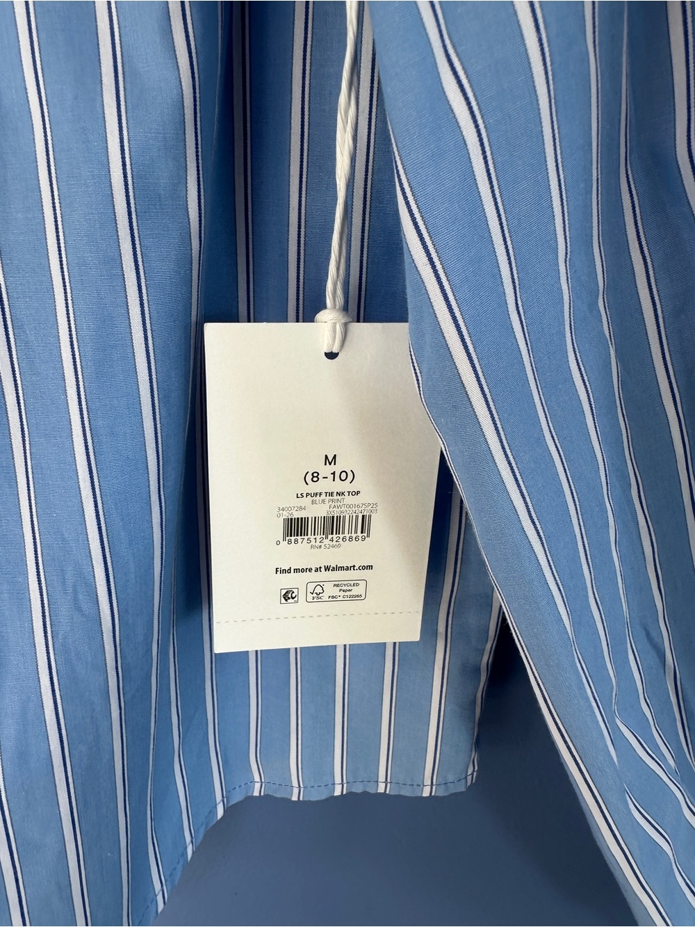 Free Assembly Blue Stripe Tie-Neck Blouse - Picture 3 of 8